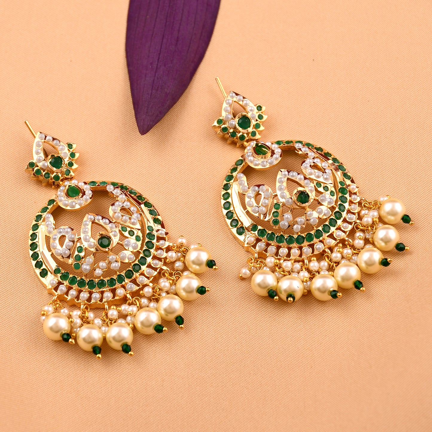 Gold Plated Jadau Chandbali Earrings