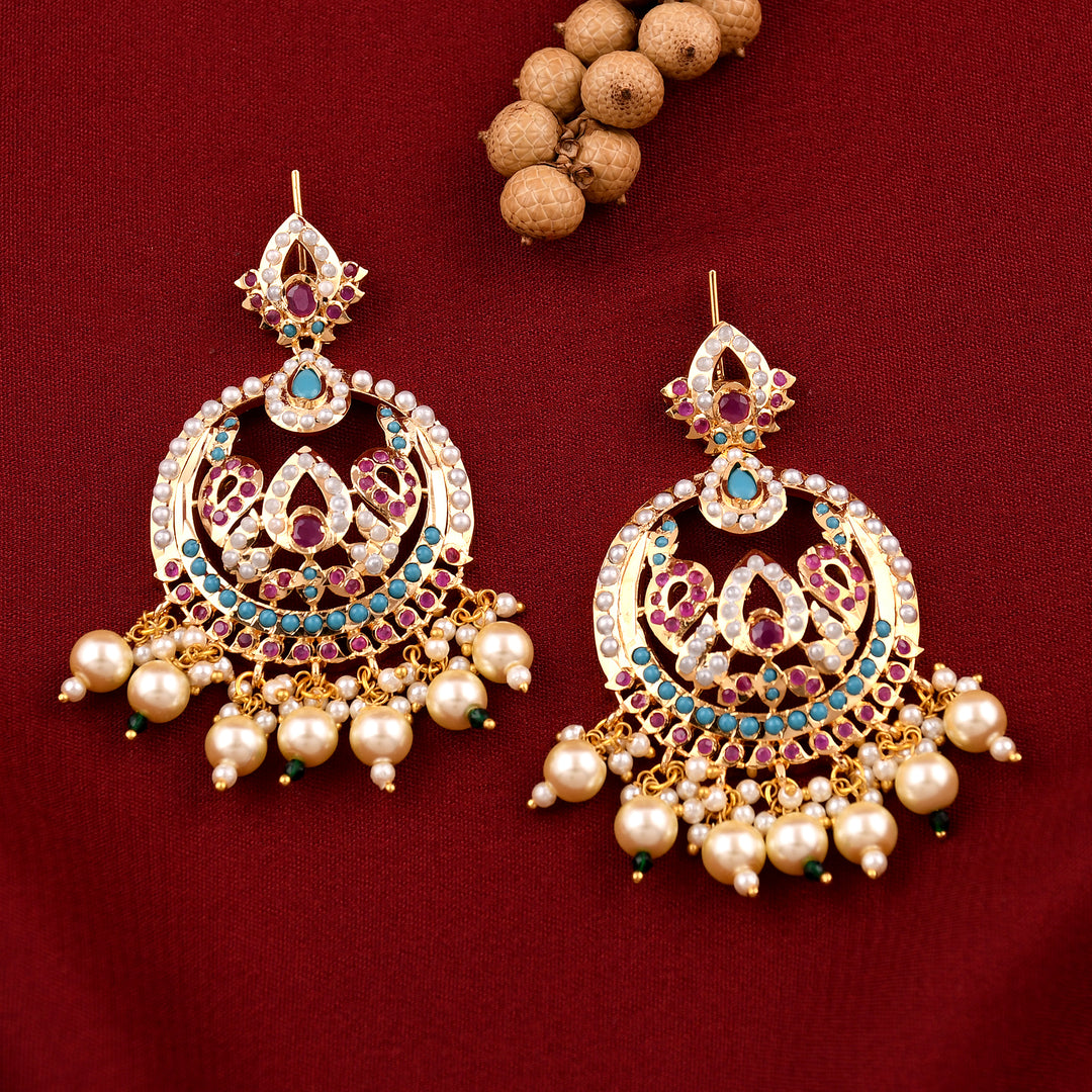 Gold Plated Jadau Chandbali Earrings