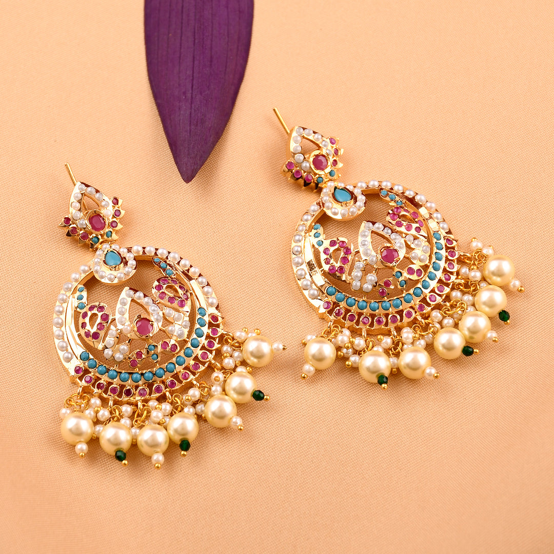 Gold Plated Jadau Chandbali Earrings