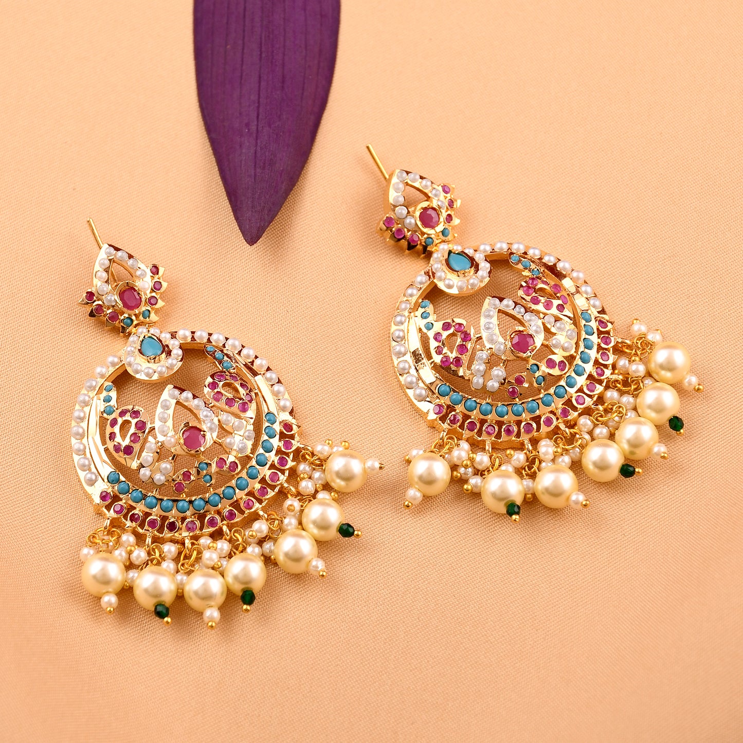 Gold Plated Jadau Chandbali Earrings