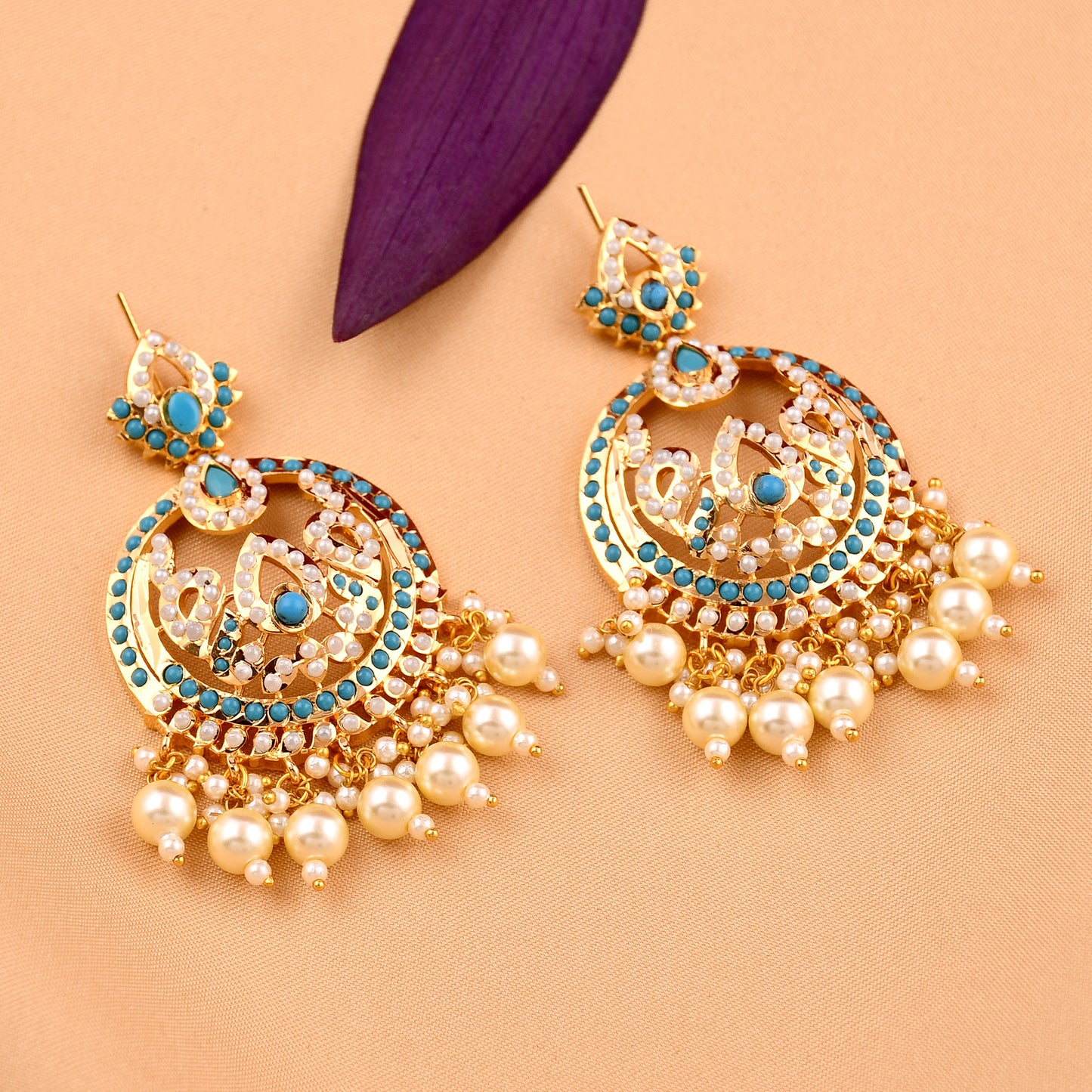 Gold Plated Jadau Chandbali Earrings