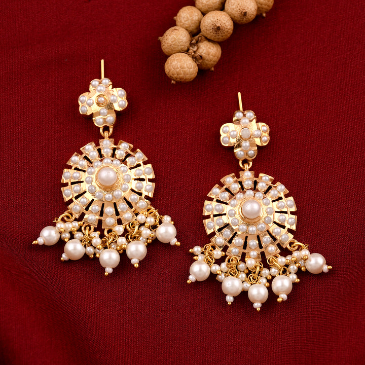 Elegant Sparkling Circle Pearl Jadaau Earrings