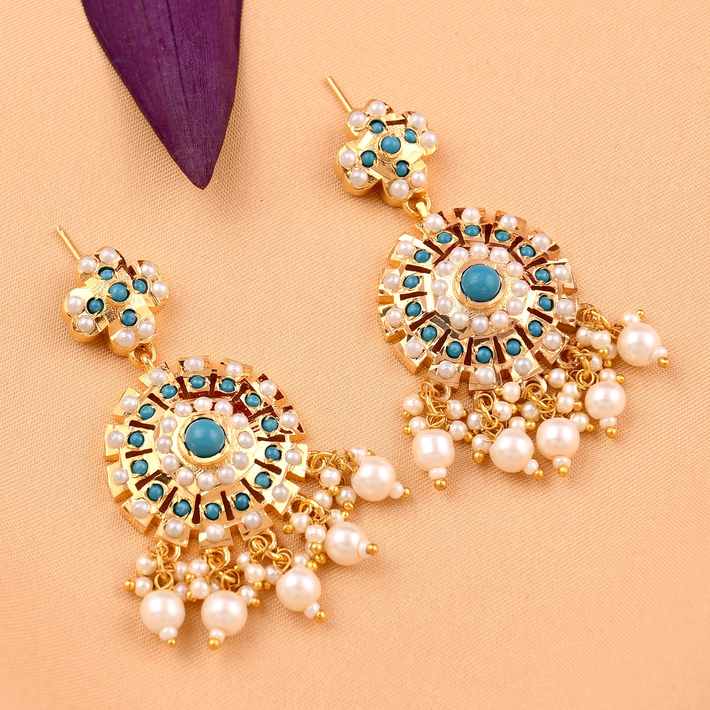 Elegant Sparkling Circle Pearl Jadaau Earrings