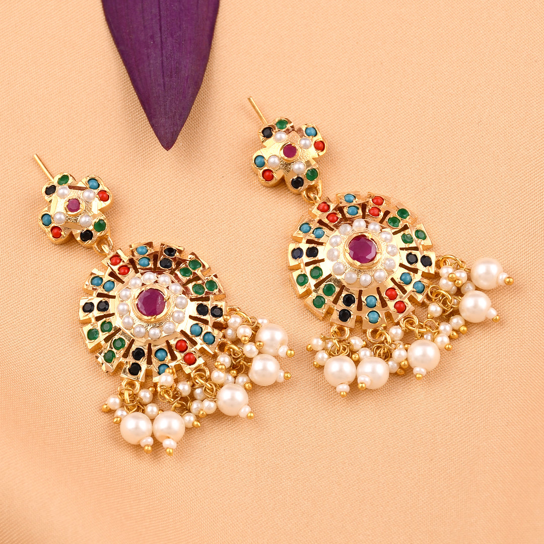 Elegant Sparkling Circle Pearl Jadaau Earrings