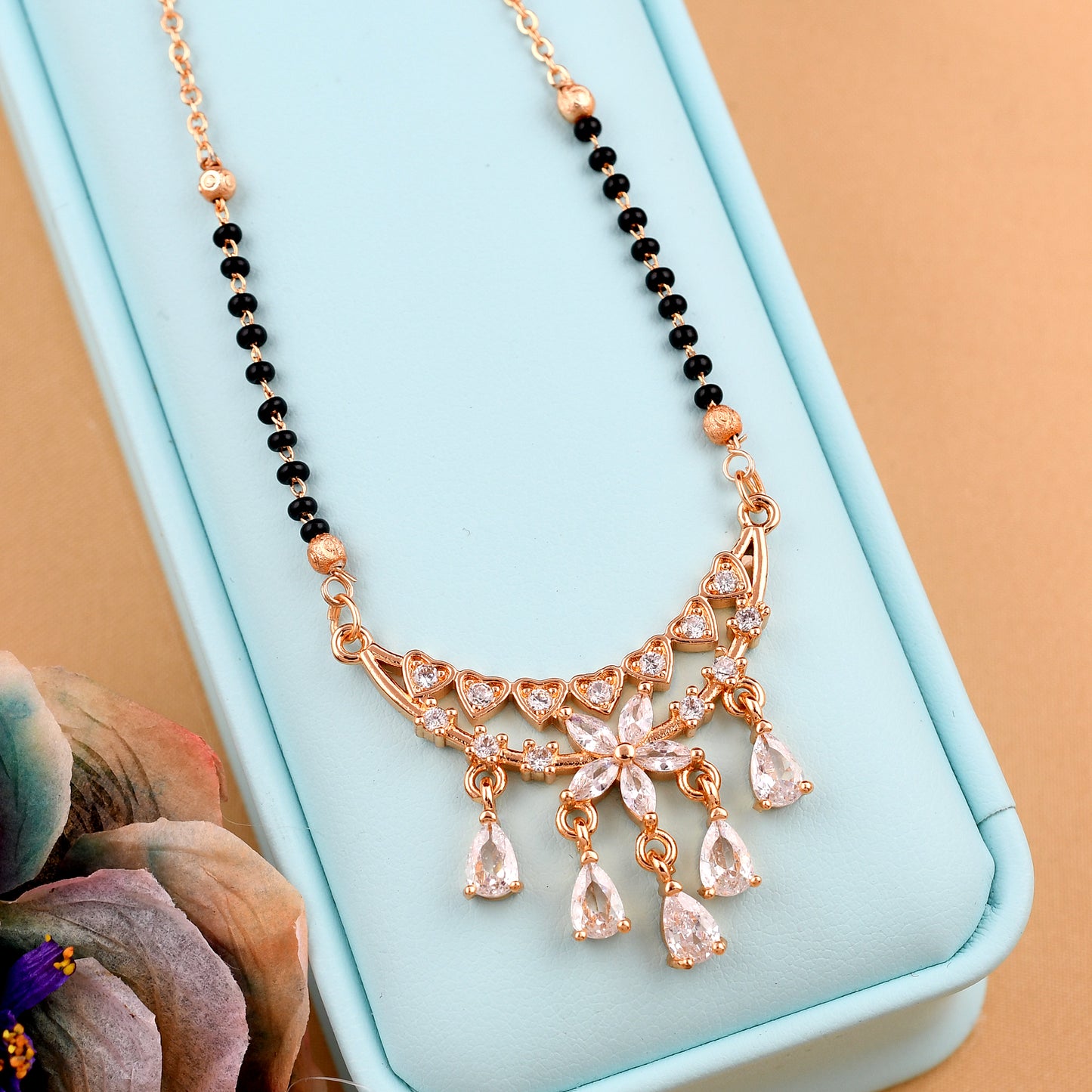 White Drop Rose Gold Mangalsutra