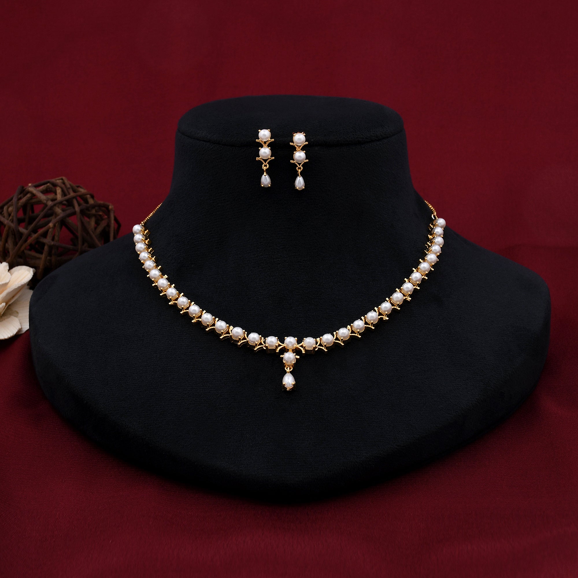 Buy Traditional Single Line Moti Necklace Set for Women Online