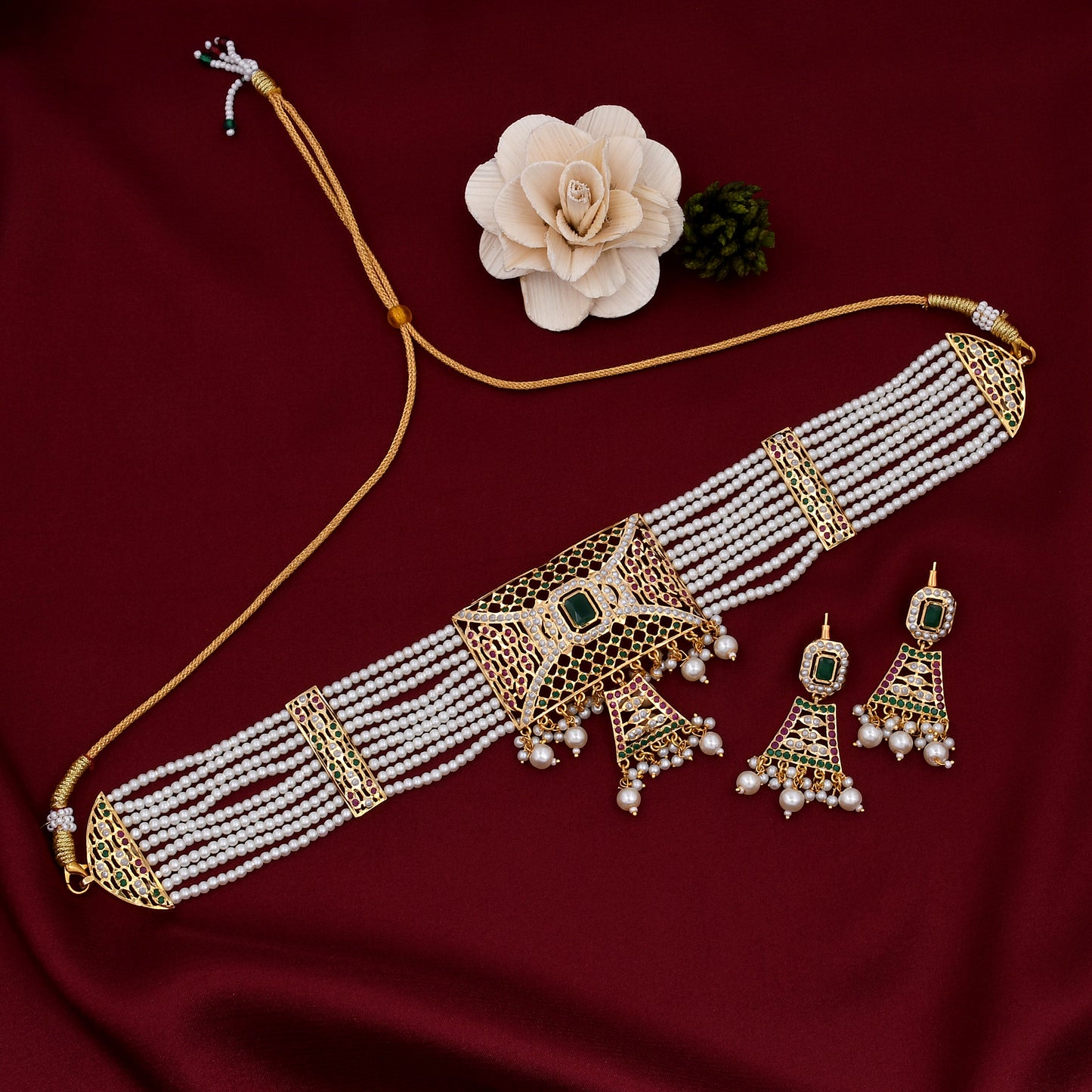 Pearl Beaded Jadau Choker Set