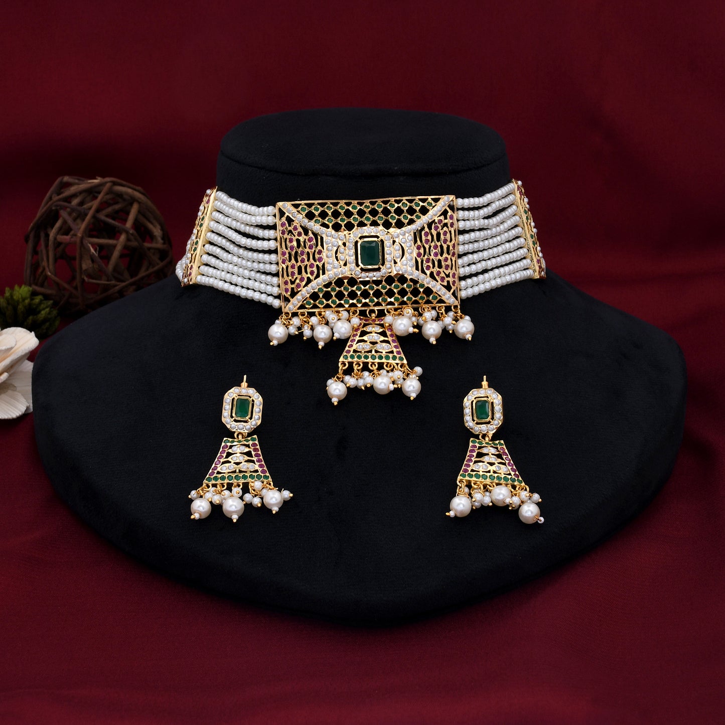 Pearl Beaded Jadau Choker Set