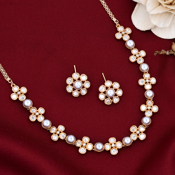 Flower Shape Designer Kundan Necklace Set