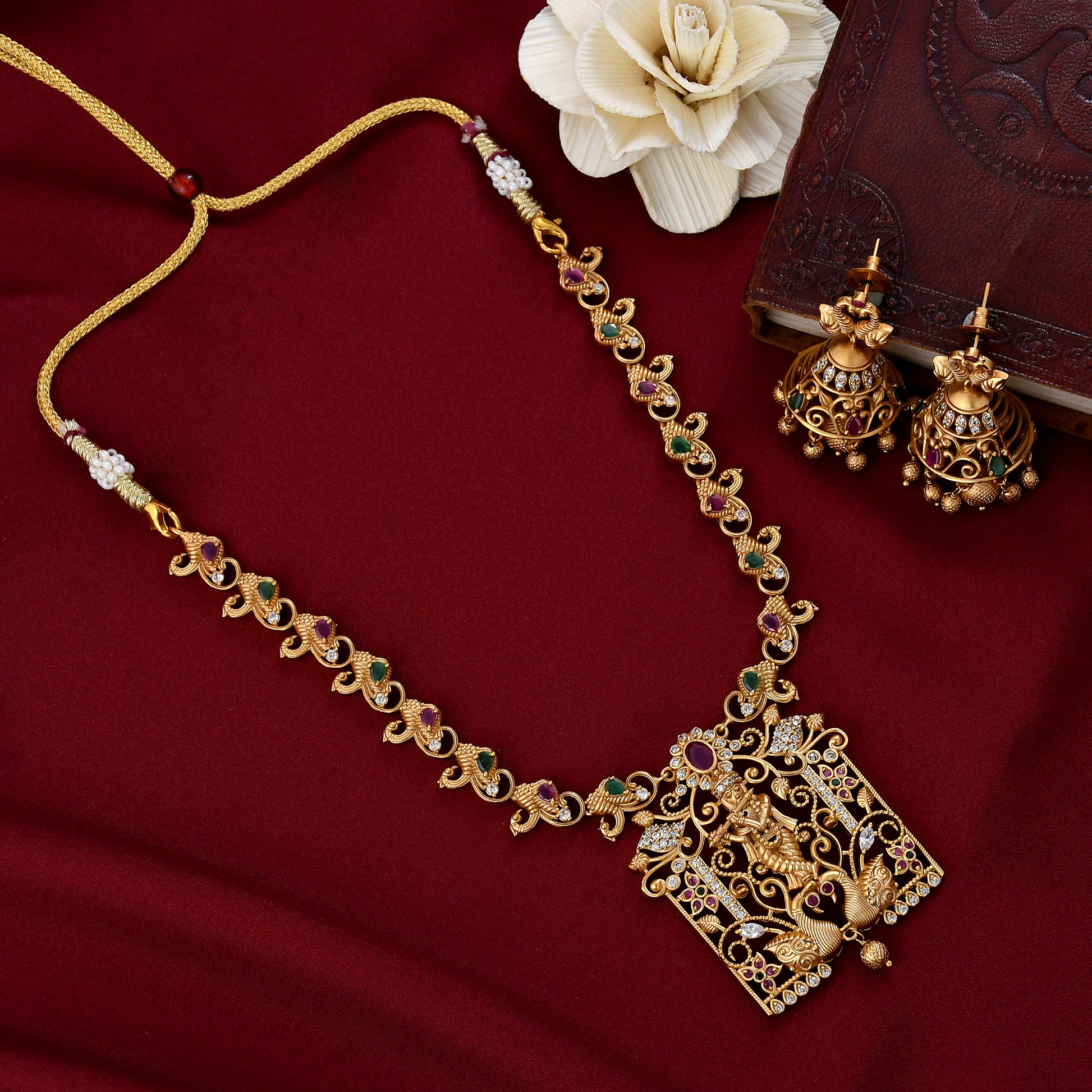 Find Out Lord Krishna Temple Necklace Set for Women Online at Rebaari
