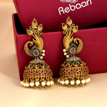 Buy CRUNCHY FASHION Retro Big Gold Jhumka With Green Beads Earrings Alloy  Jhumki Earring Online at Best Prices in India - JioMart.