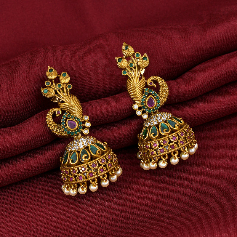 Antique Peacock Design Jhumka Earrings