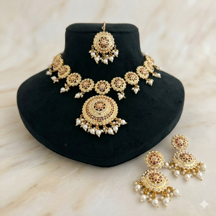 Jadau Red Moti Necklace Set