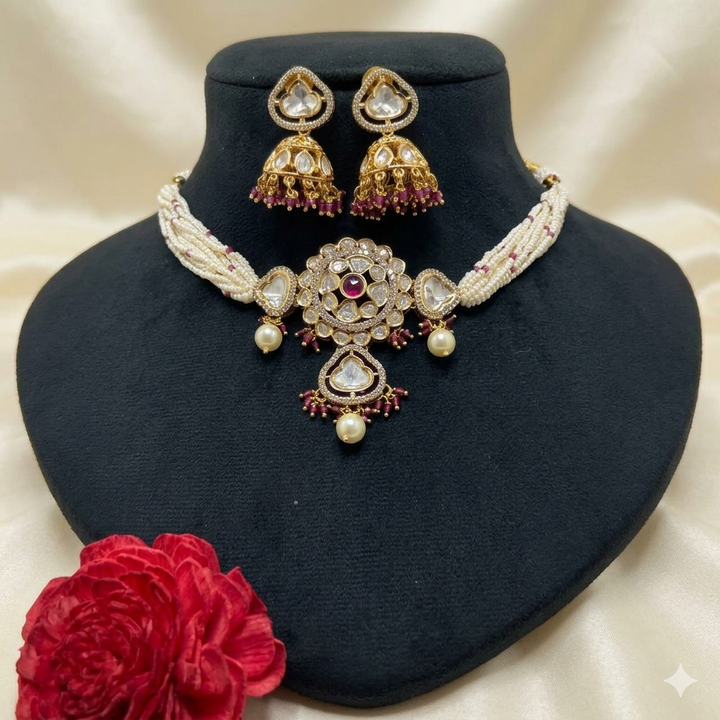 Gold Plated Stylish Kundan Choker Set