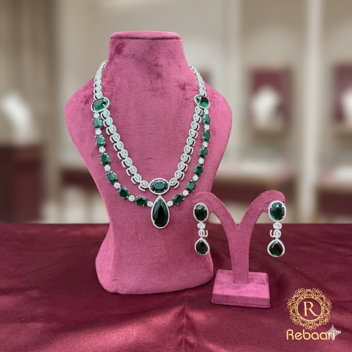 American Diamond Big Stone Layerd Necklace Set
