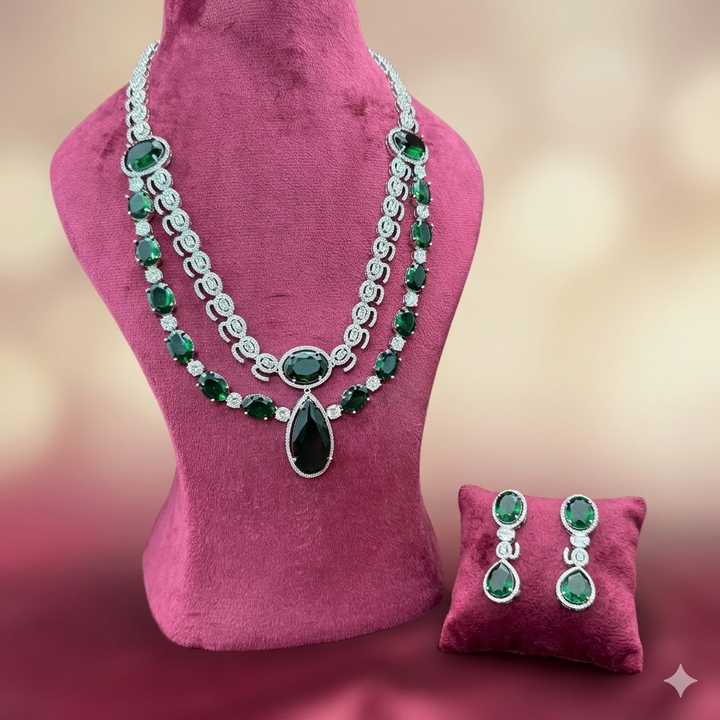 American Diamond Big Stone Layerd Necklace Set