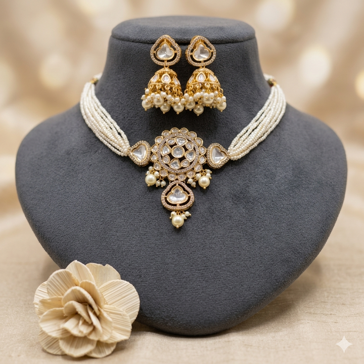 Gold Plated Stylish Kundan Choker Set