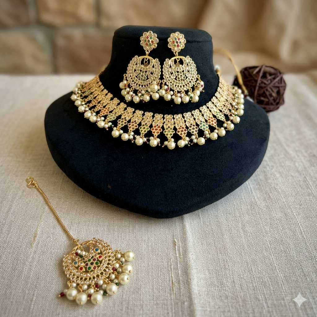 Designer Gold Plated Jadaau Necklace Set