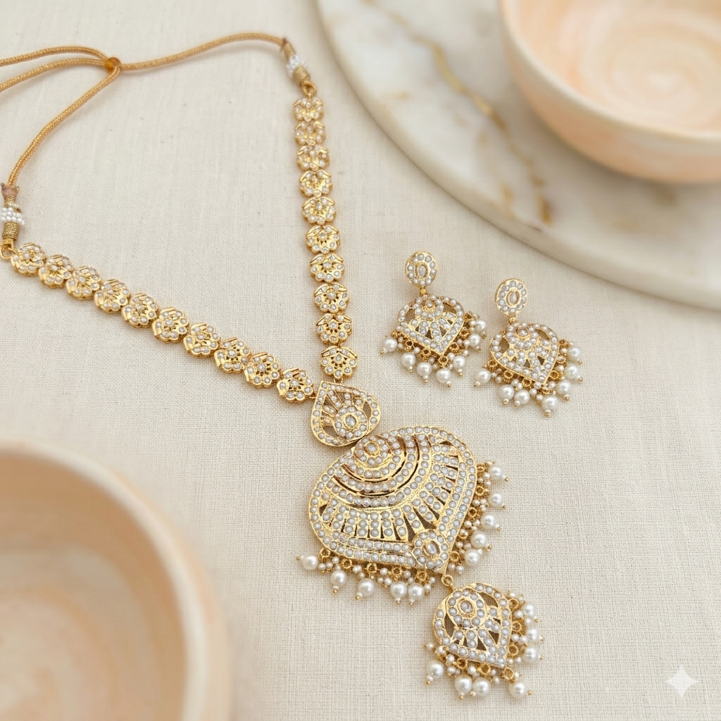 Premium Quality Jadau Long Necklace Set