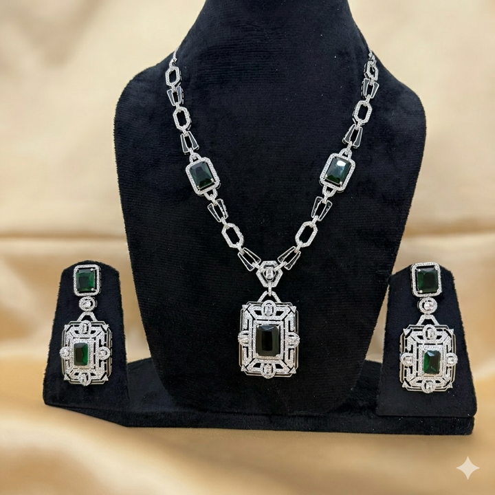 Emerald Colour Stone Necklace Set