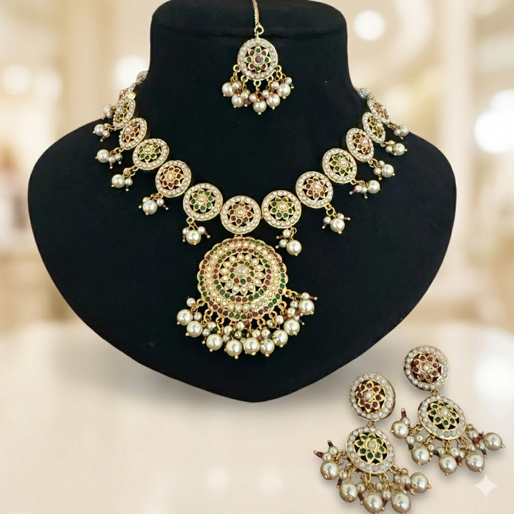 Jadau Red Moti Necklace Set