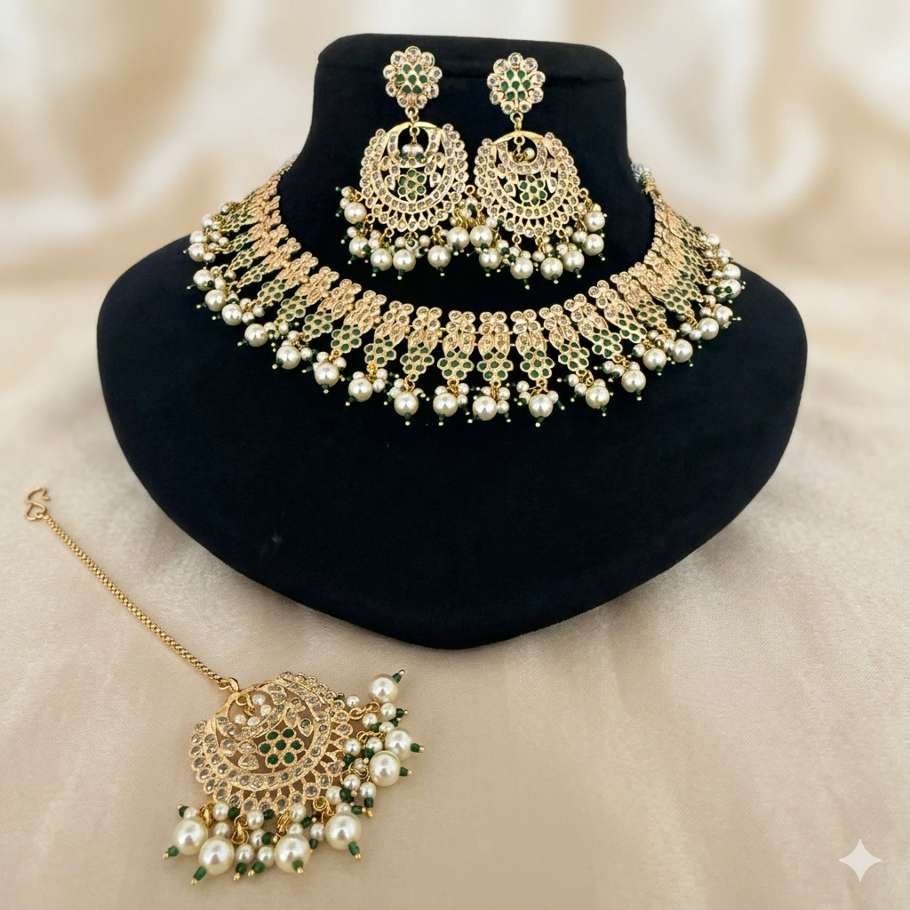Designer Gold Plated Jadaau Necklace Set