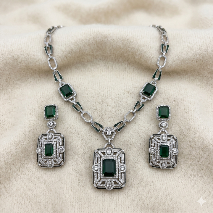 Emerald Colour Stone Necklace Set