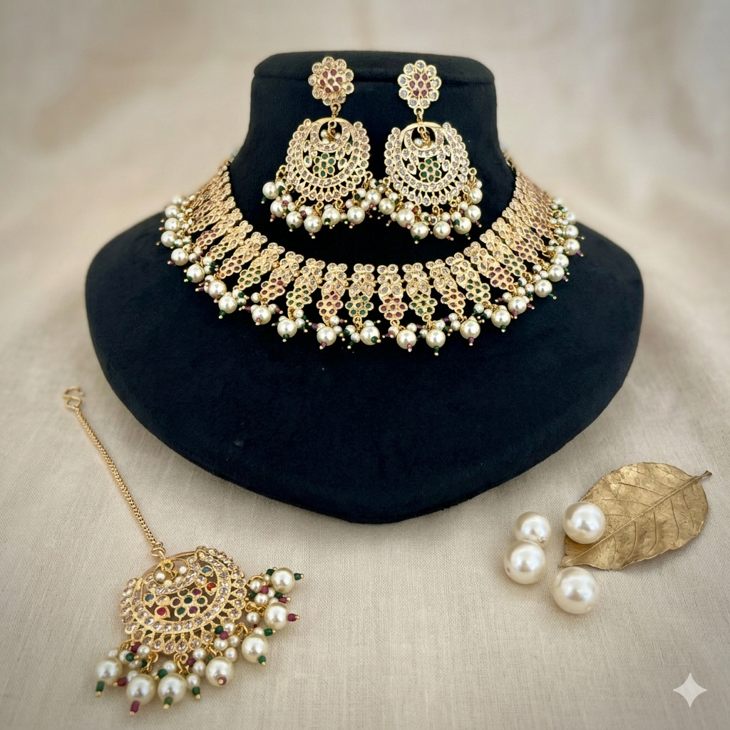 Designer Gold Plated Jadaau Necklace Set