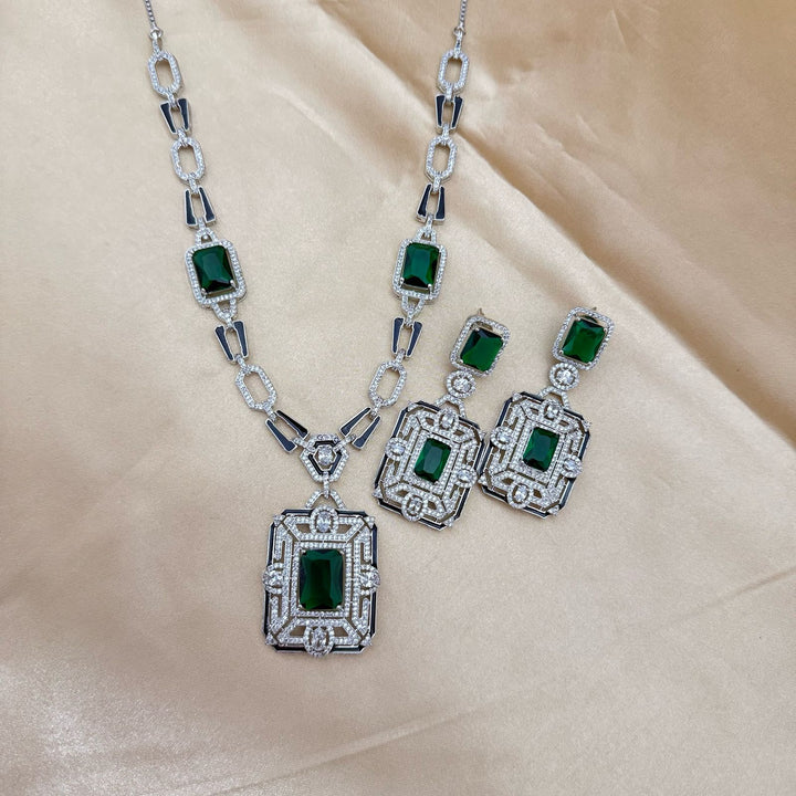Emerald Colour Stone Necklace Set