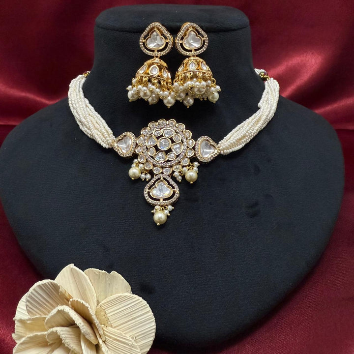Gold Plated Stylish Kundan Choker Set