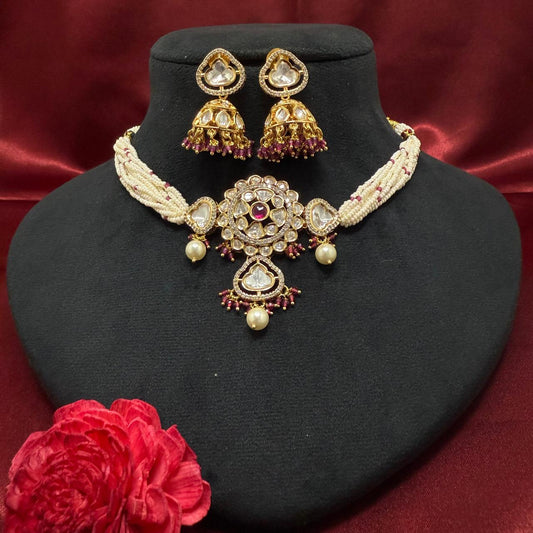 Gold Plated Stylish Kundan Choker Set
