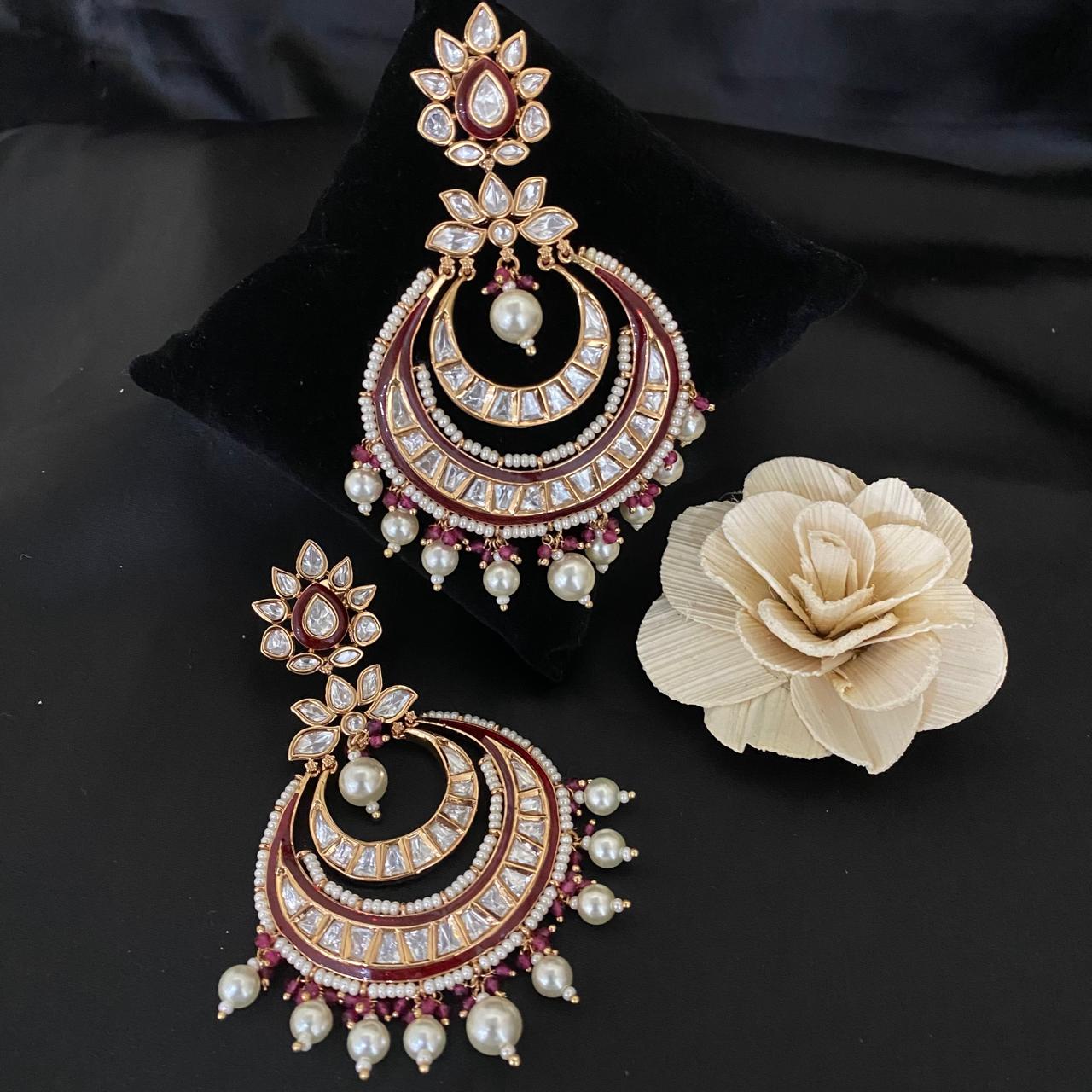 Ruby Kundan Chandbali Earrings