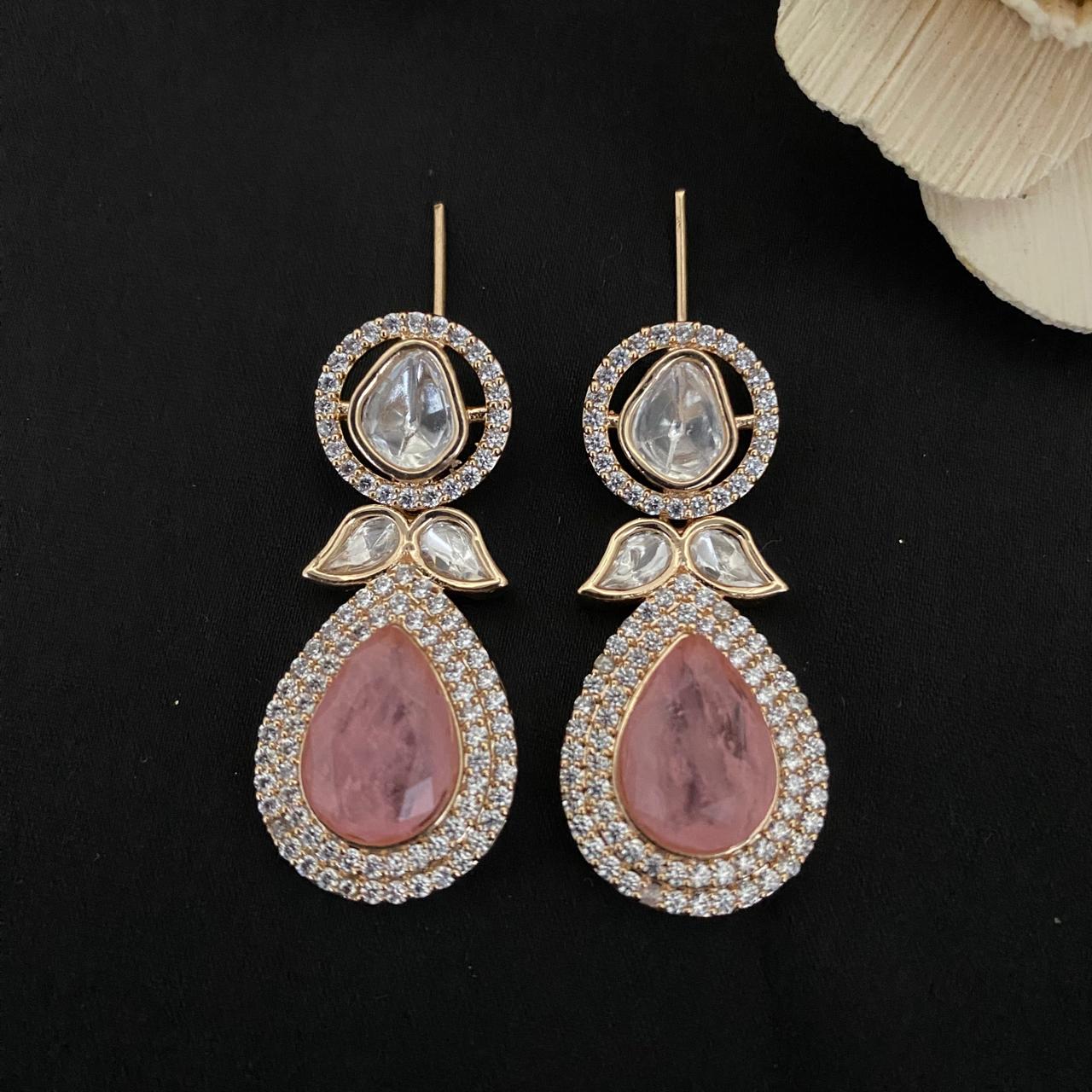 Drop Design Kundan Polki Earrings
