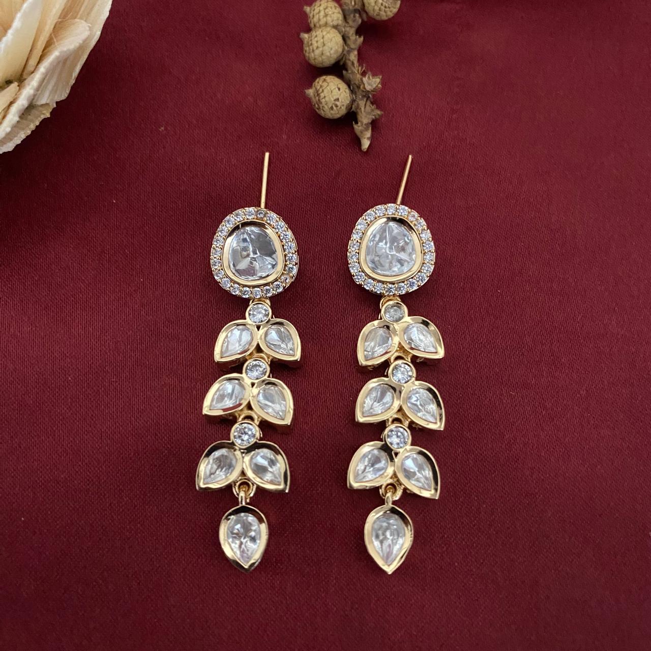 Leaf Kundan Polki Earrings