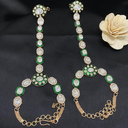 Designer Gold Plated Royal  Kundan Polki Hathphool