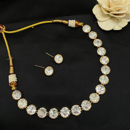 Elegant Single Line Kundan Necklace Set