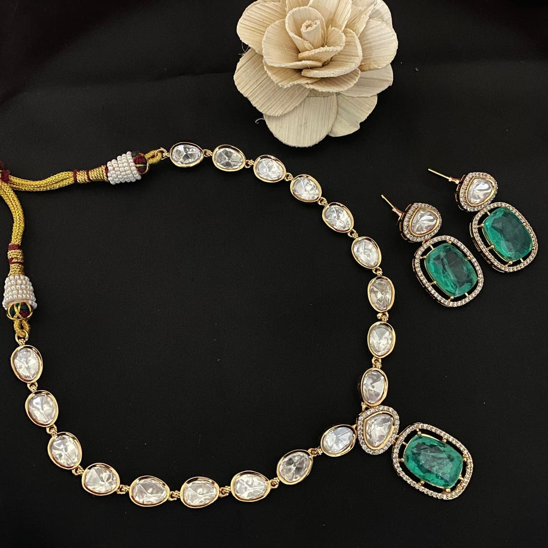 Classy Single Line Kundan Necklace Set