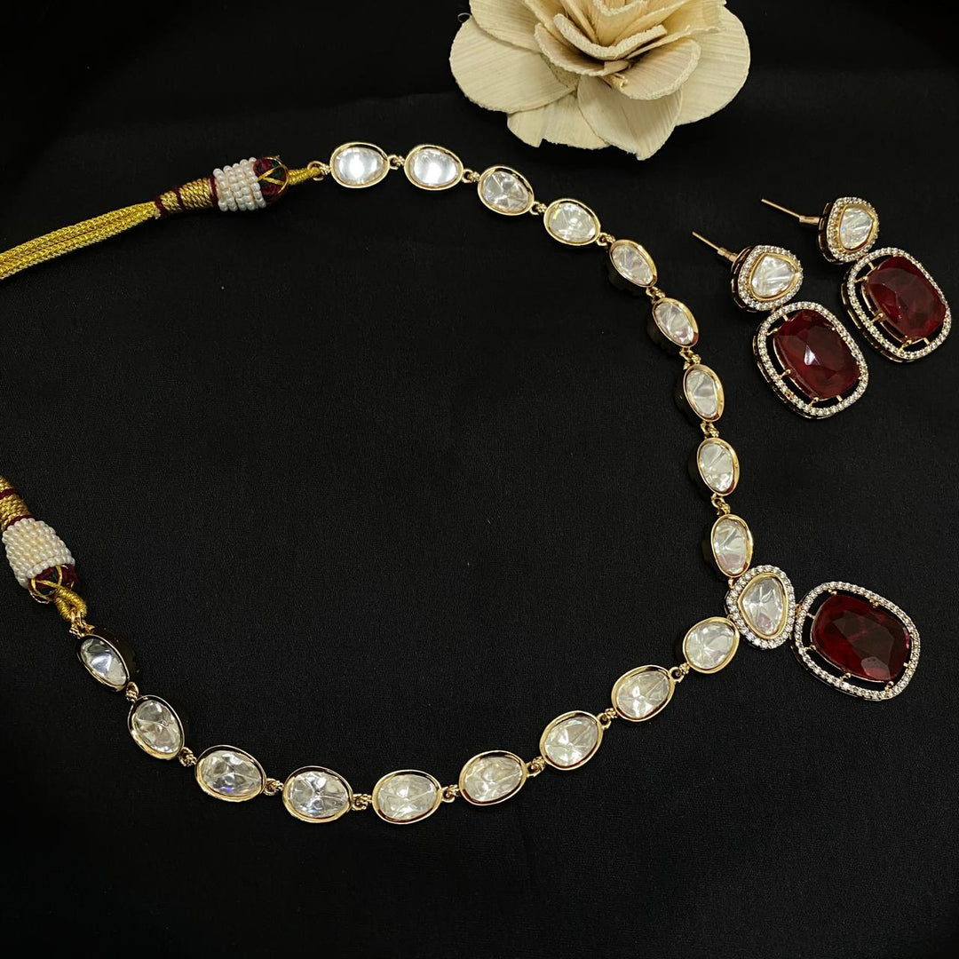 Classy Single Line Kundan Necklace Set