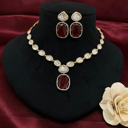Classy Single Line Kundan Necklace Set