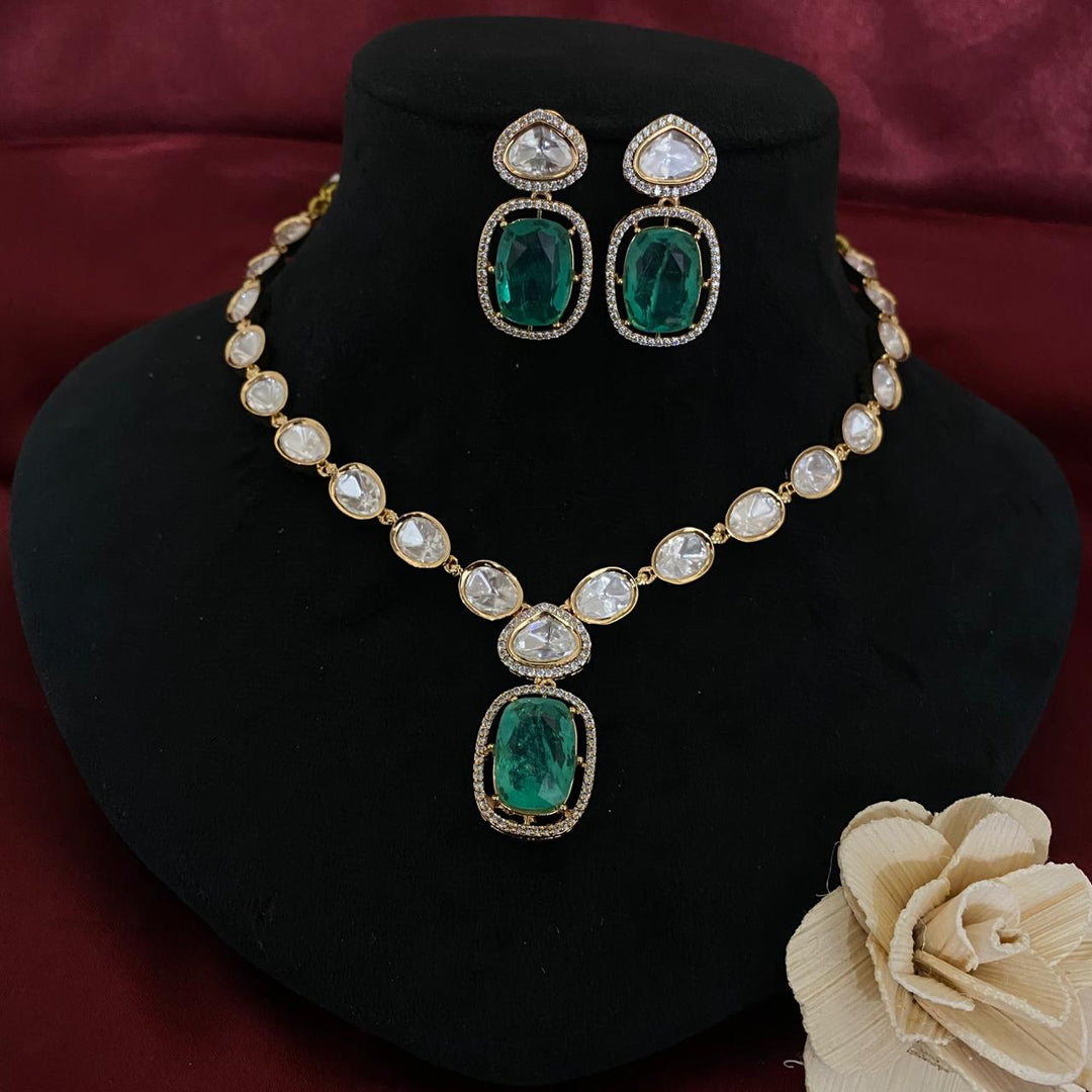 Classy Single Line Kundan Necklace Set