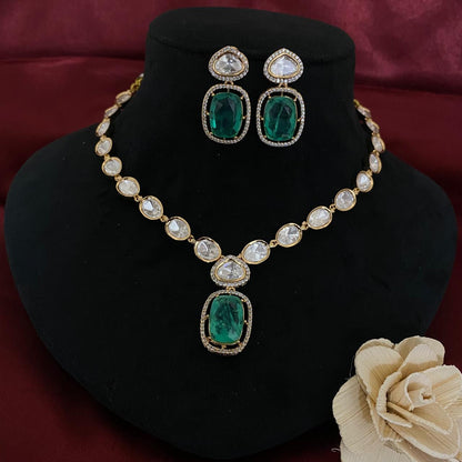 Classy Single Line Kundan Necklace Set