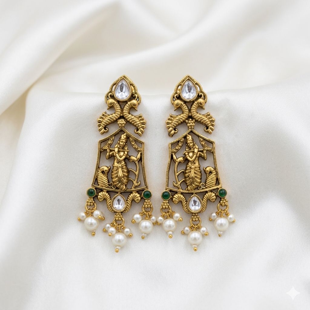 Lord Krishna Antique Earrings