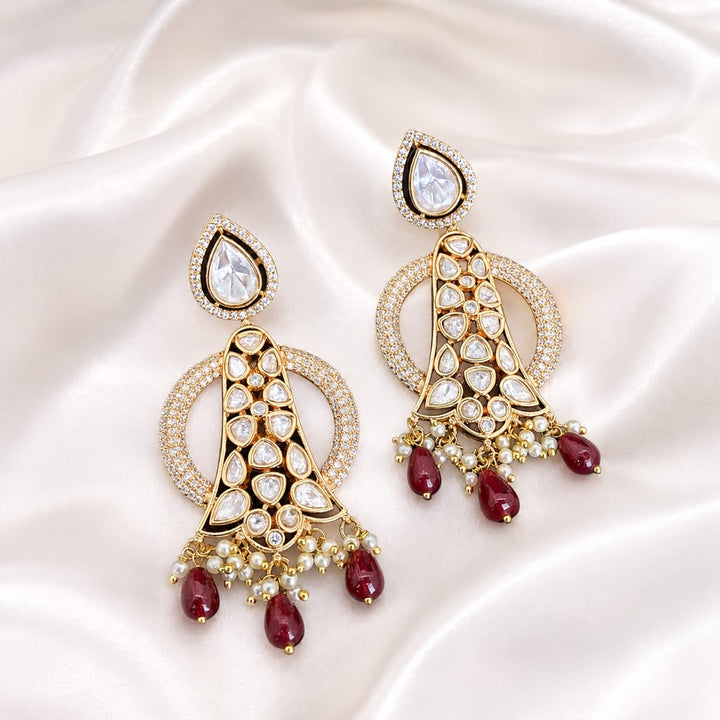 Beautiful Gold Plated Kundan Polki Earrings