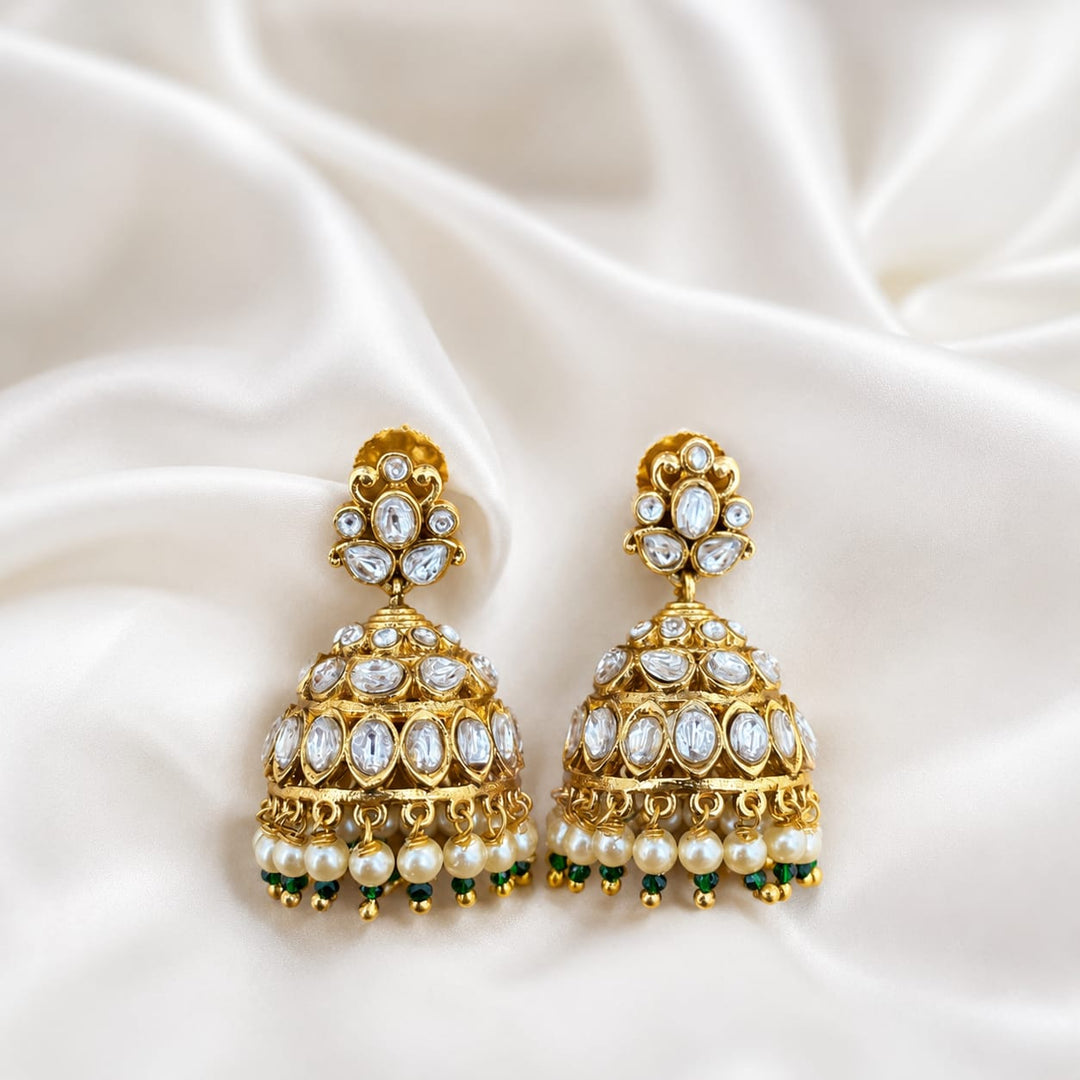 Jhumka Style Kundan Polki Earrings