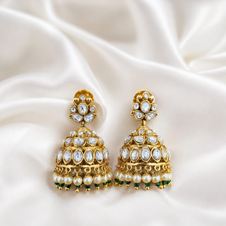 Jhumka Style Kundan Polki Earrings
