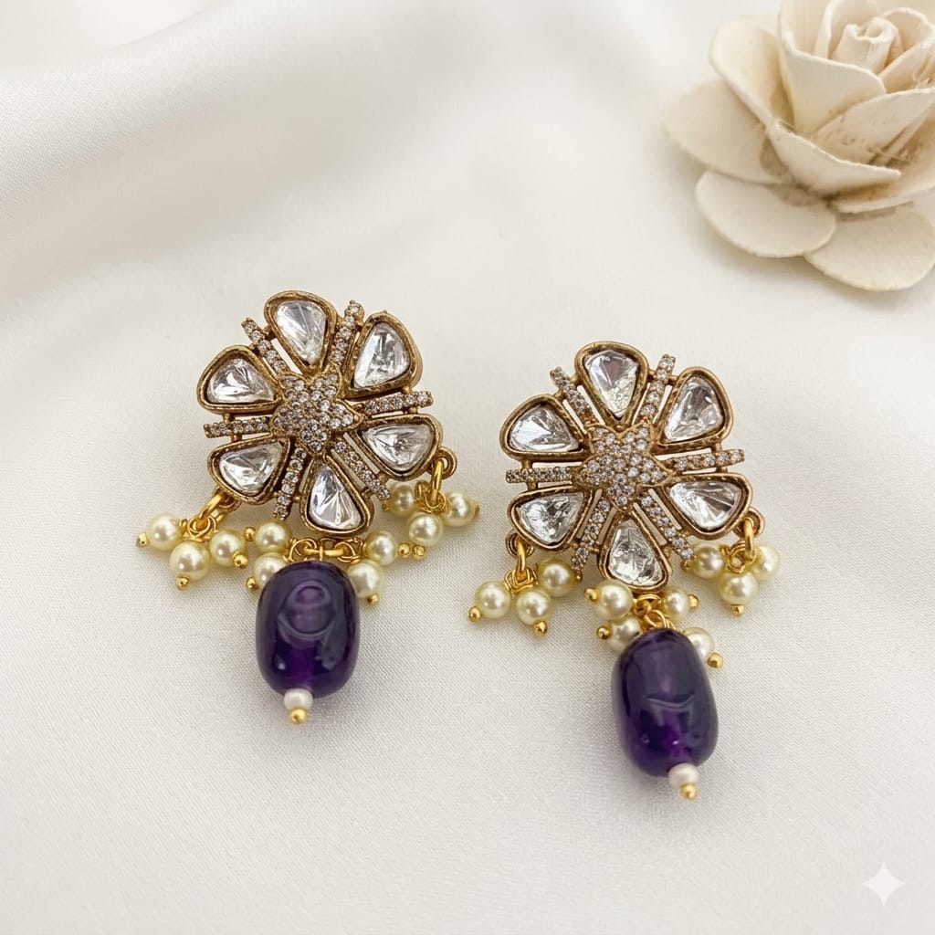 Round Design Kundan Polki Studs