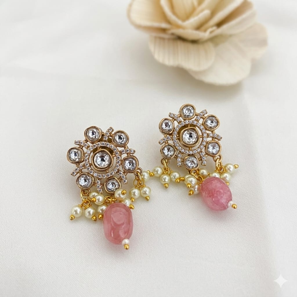 Flower Design Kundan Polki Studs