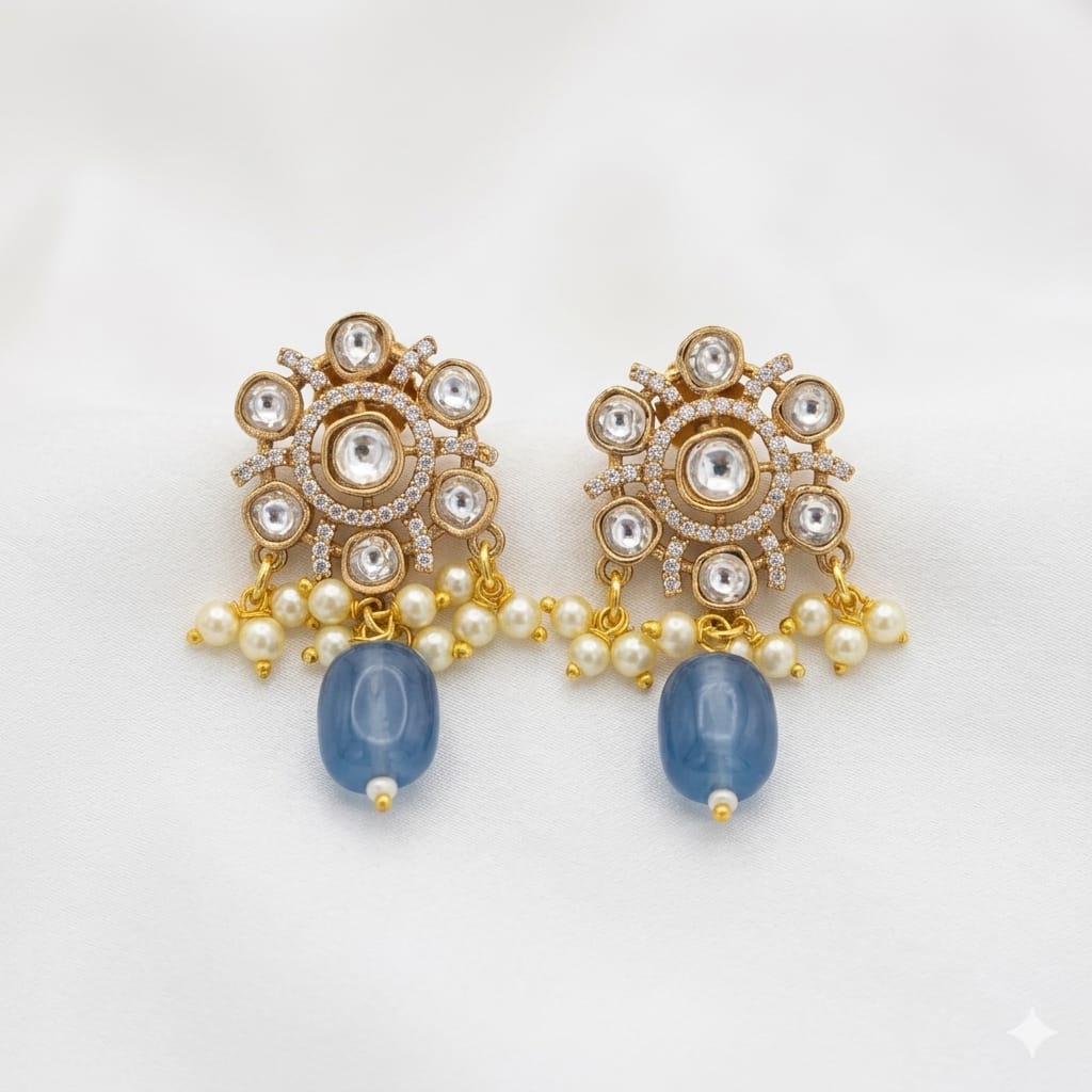 Flower Design Kundan Polki Studs