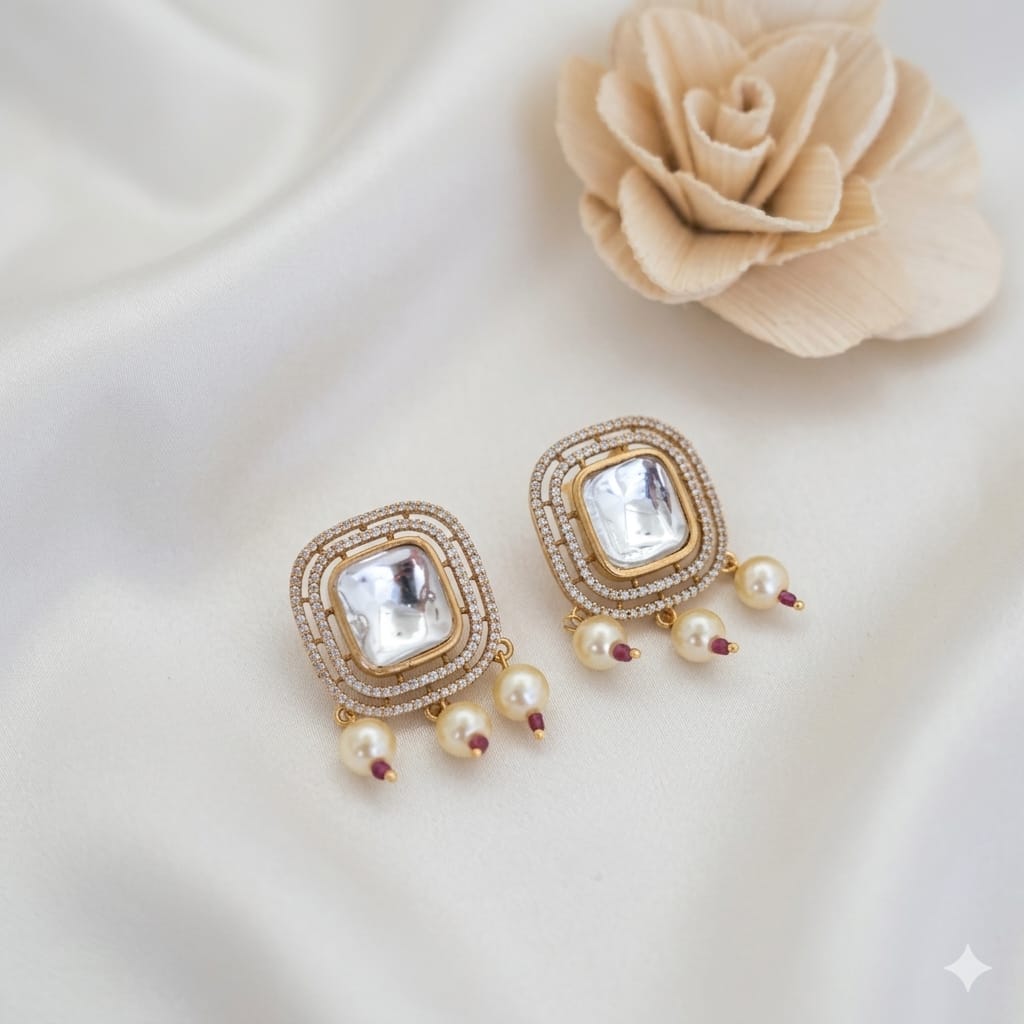 Square Design Kundan Polki Studs
