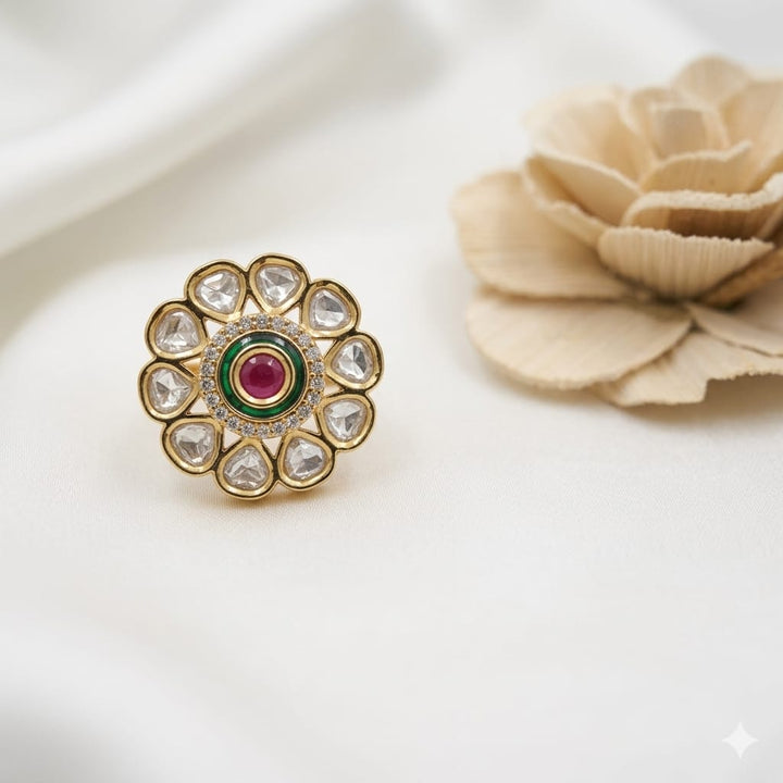 Kundan Meenakari Finger Ring